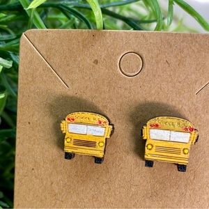 Hand Painted School Bus Wood Stud Earrings